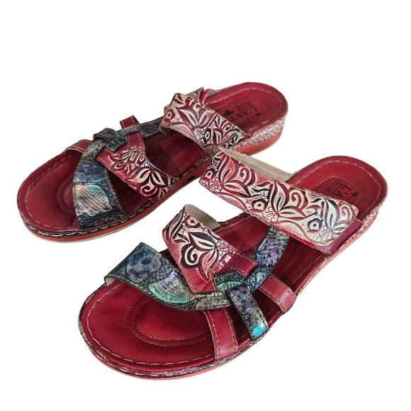 LArtiste By Spring Step Red & Multi Caiman 41 9.5-10 Leather Upper Sandals